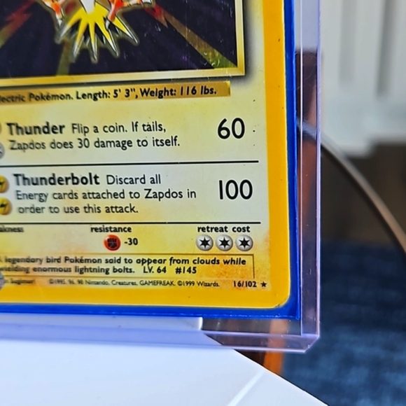 Vintage 1999 ZAPDOS Holo Rare 16/102 Base Set - Picture 3 of 8